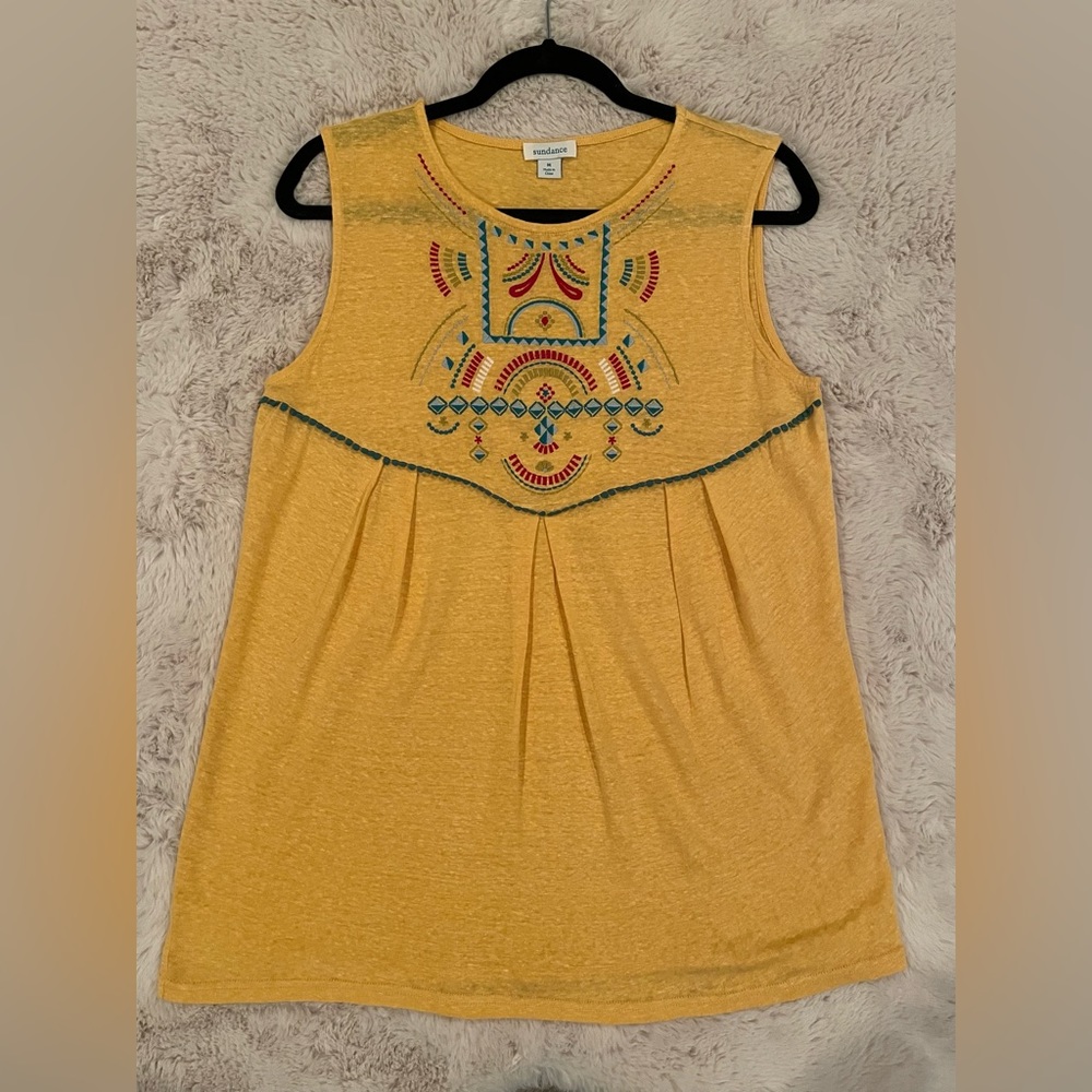Sundance Yellow Linen Embroidered Tank